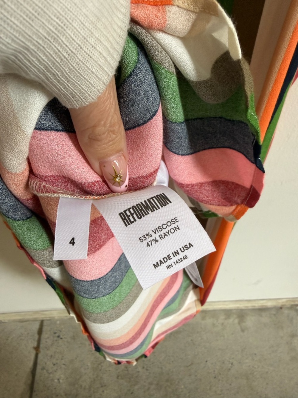 REFORMATION Striped Multicolor Slip Dress Size 4 - Picture 7 of 7